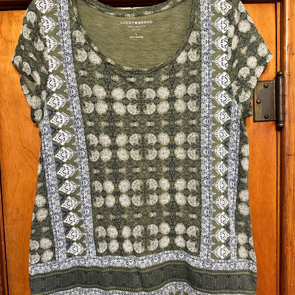 Lucky Brand Green Patterned Women's Top